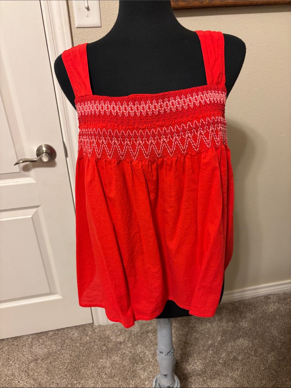 Daniel Rainn Red Smocked Tank with Wide Straps